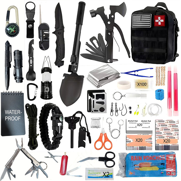 Emergency Survival Prepper Kit First Aid Bug out Military 204 Pieces Set -US - Picture 1 of 7
